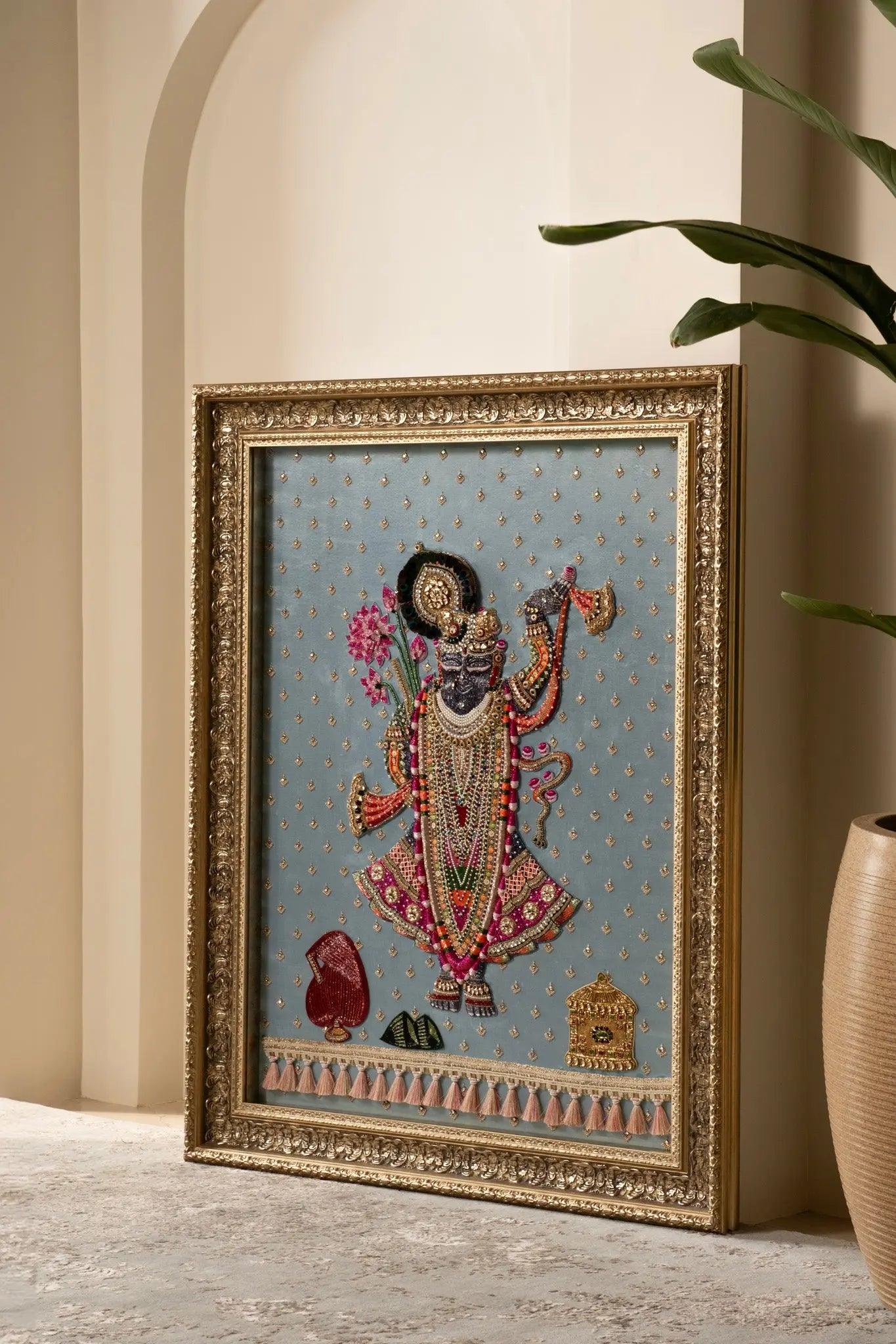 Luxury Pichwai painting of Lord Krishna for living room wall decor by Iragai