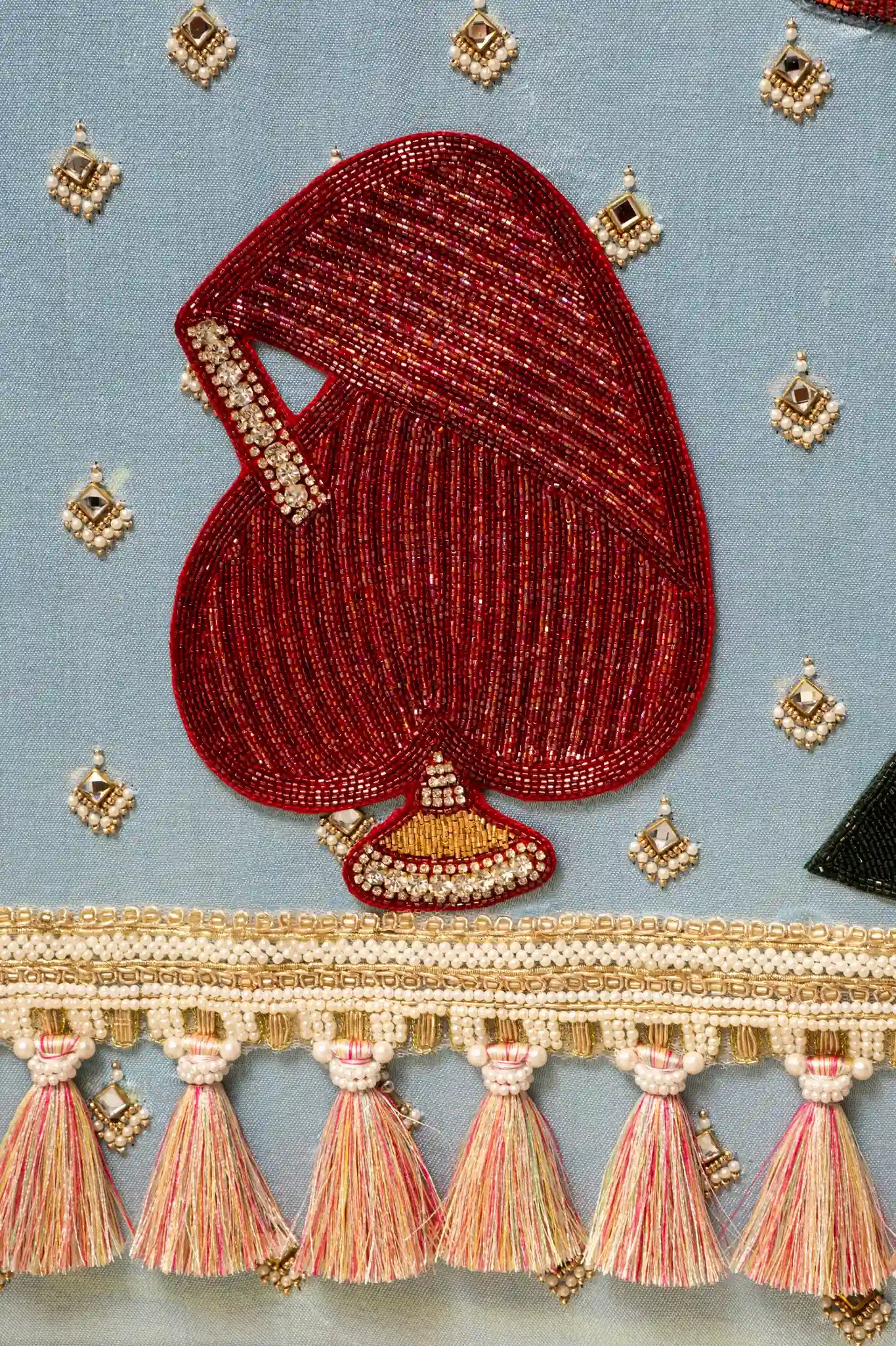 Buy Shrinathji Pichwai beaded embroidery art sky blue gold frame handcrafted Krishna wall decor gift Indian heritage home decor